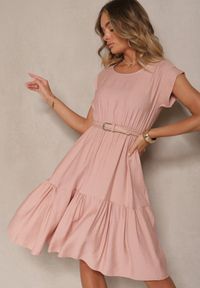 Renee - Ciemnoróżowa Rozkloszowana Sukienka z Wiskozy Linurea. Okazja: na co dzień. Kolor: różowy. Materiał: wiskoza. Styl: klasyczny, elegancki, casual #5