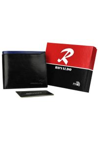 Portfel czarny z niebieską wstawką Ronaldo N01-VT BLACK-BLUE. Kolor: czarny, niebieski, wielokolorowy. Materiał: skóra