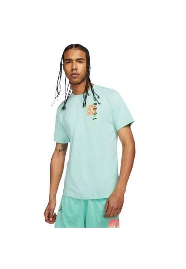 Koszulka treningowa męska Nike Jordan Air Futura. Kolor: niebieski. Długość rękawa: krótki rękaw. Długość: krótkie. Sport: bieganie