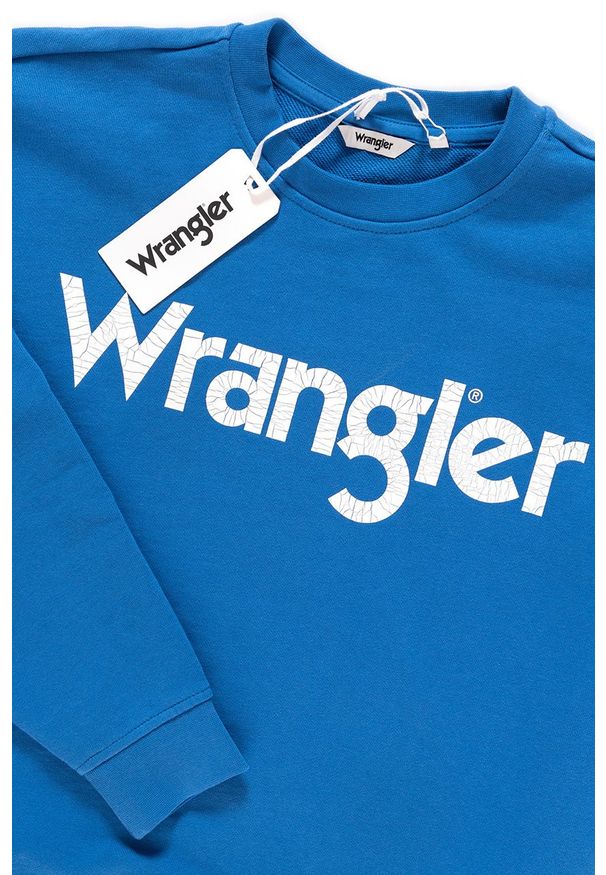 Wrangler - BLUZA WRANGLER DAMSKA LOGO SWEAT DEEP WATER W6072HQDF 112130428. Wzór: nadruk