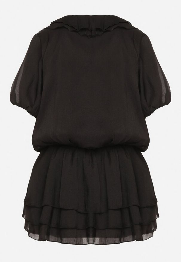 Born2be - Czarna Sukienka z Falbanami i Wiązaniem Tilanisse. Okazja: na spacer. Kolor: czarny. Wzór: aplikacja. Styl: elegancki