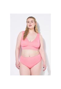 ULLA POPKEN - Damskie Figi od bikini wysoki stan efekt brokatu. Stan: podwyższony. Kolekcja: plus size. Kolor: różowy. Materiał: poliester, materiał, poliamid, włókno, elastan