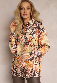 Renee - Brązowo-Żółta Koszula z Abstrakcyjnym Wzorem w Etno Stylu Agresse. Kolor: brązowy. Styl: etno