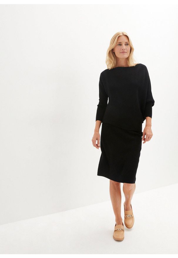 bonprix - Spódnica dzianinowa z miękkiej mieszanki wiskozy. Kolor: czarny. Materiał: wiskoza, dzianina. Styl: elegancki, klasyczny