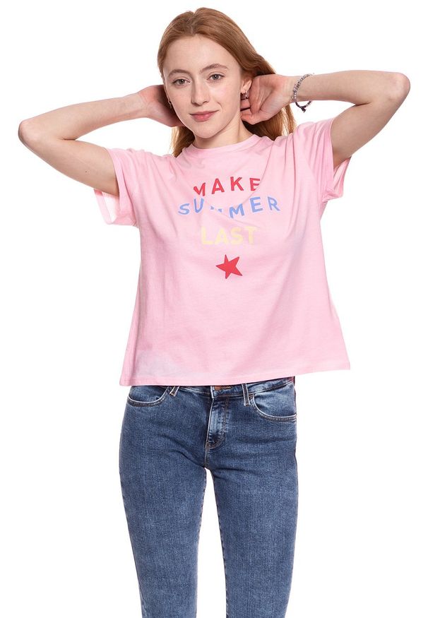 Wrangler - WRANGLER T SHIRT DAMSKI SUMMER TEE ROSE SHADOW W7366EVS8 112130998. Wzór: napisy