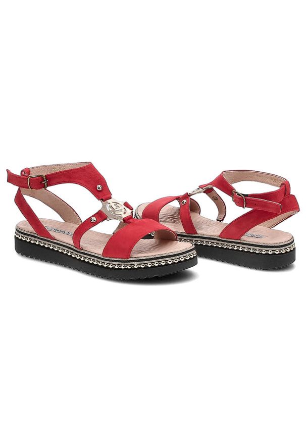 Czerwone Sandały Damskie Libero Modne Buty Na Lato. Kolor: czerwony. Materiał: skóra. Sezon: lato. Obcas: na platformie