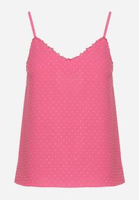 Born2be - Fuksjowy Top na Ramiączkach z Koronką Cesha. Kolor: różowy. Materiał: koronka. Długość rękawa: na ramiączkach. Wzór: koronka