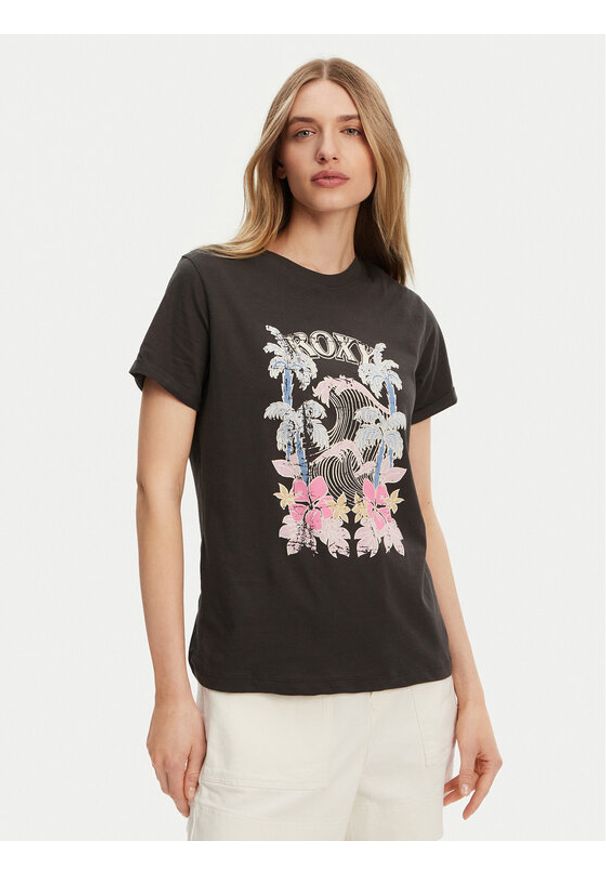 Roxy T-Shirt ERJZT05911 Szary Regular Fit. Kolor: szary. Materiał: bawełna