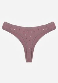 Renee - Fioletowe Majtki Strongi z Drobnym Nadrukiem z Bawełną Clymeine. Kolor: fioletowy. Materiał: bawełna. Wzór: nadruk #2