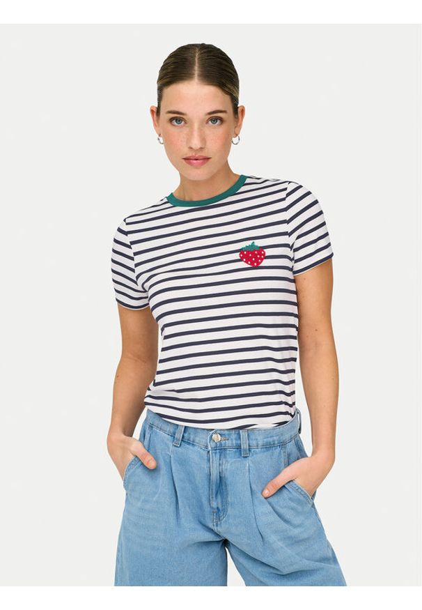 only - ONLY T-Shirt Heart 15318959 Biały Regular Fit. Kolor: biały. Materiał: wiskoza