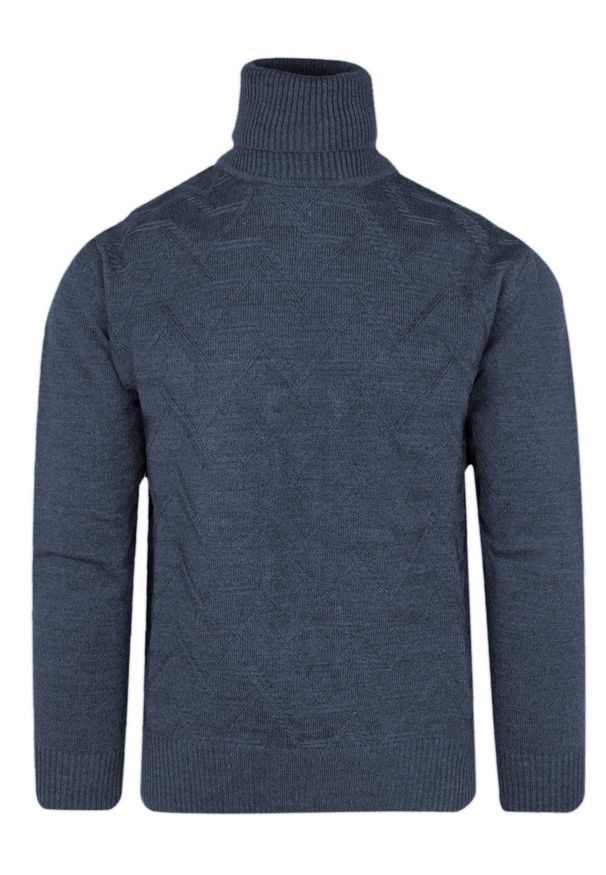 Devir - Golf Wełniany Niebieski Męski, Klasyczny, Gruby Dziergany - DEVIR. Typ kołnierza: golf. Kolor: niebieski. Materiał: wełna, akryl. Styl: klasyczny