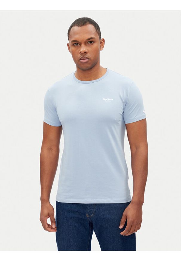Pepe Jeans T-Shirt Original Basic PM508212 Błękitny Slim Fit. Kolor: niebieski. Materiał: bawełna