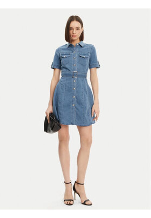 Morgan Sukienka jeansowa 241-RIXES Niebieski Regular Fit. Kolor: niebieski. Materiał: bawełna