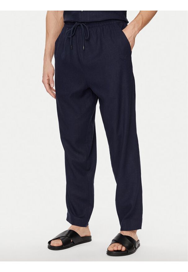 Emporio Armani Underwear Spodnie materiałowe 211871 4R467 06935 Granatowy Regular Fit. Kolor: niebieski. Materiał: len