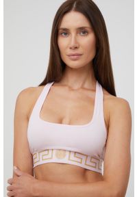 VERSACE - Versace biustonosz kolor różowy gładki. Kolor: różowy. Materiał: dzianina. Rodzaj stanika: odpinane ramiączka. Wzór: gładki #1