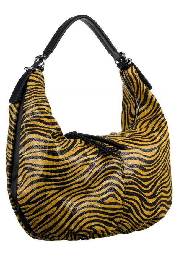 BESTINI - Miękka torebka Bestini zebra żółta 20098. Kolor: żółty. Wzór: motyw zwierzęcy. Materiał: skórzane, lakierowane