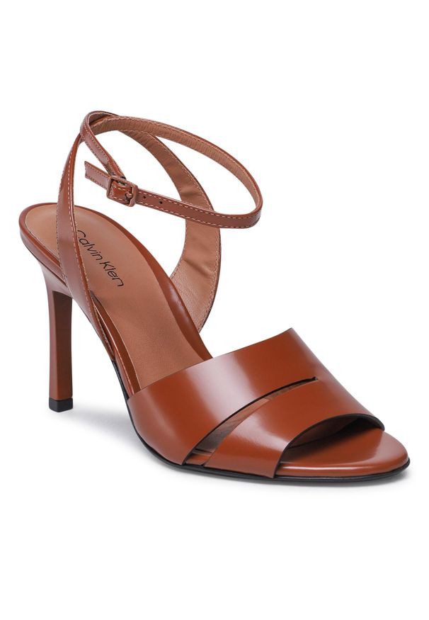 Sandały Calvin Klein Geo Stil Sandal HW0HW01462 Cognac GYC. Kolor: brązowy. Materiał: skóra