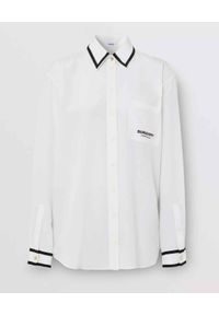 Burberry - BURBERRY - Biała koszula z jedwabiu. Kolor: biały. Materiał: jedwab. Wzór: nadruk