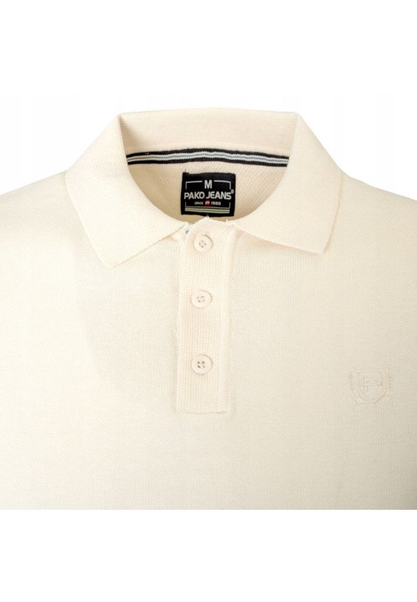 Dzianinowa Koszulka Polo - Pako Jeans - Ecru. Okazja: na co dzień. Typ kołnierza: polo. Kolor: beżowy, wielokolorowy, brązowy. Materiał: bawełna. Wzór: ze splotem. Styl: casual