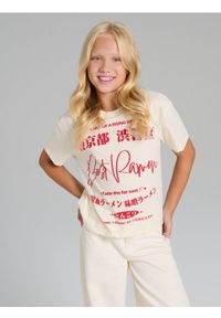 Sinsay - Koszulka z nadrukiem - kremowy. Kolor: kremowy. Wzór: nadruk #1