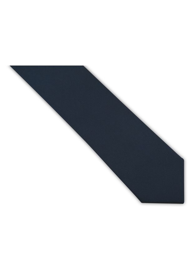 Adam Collection - Granatowy gładki krawat męski, strukturalny materiał D328. Kolor: niebieski. Materiał: materiał. Wzór: gładki