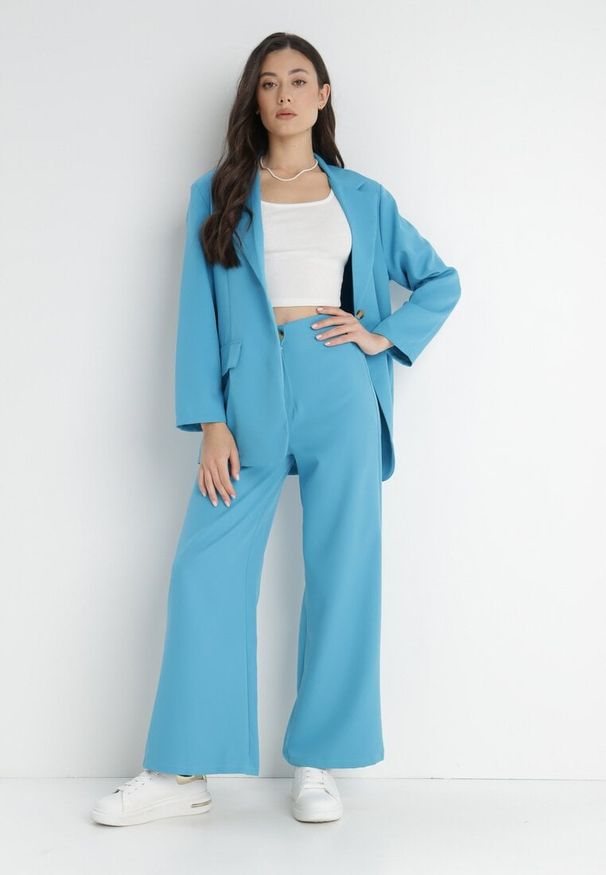 Born2be - Niebieskie Spodnie Szerokie Antile. Stan: podwyższony. Kolor: niebieski. Materiał: koronka. Długość: krótkie. Wzór: gładki. Styl: elegancki