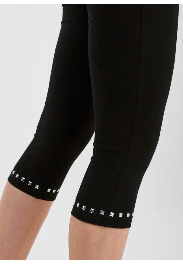 bonprix - Legginsy rybaczki. Kolor: czarny. Wzór: aplikacja