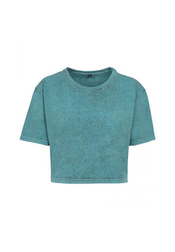 BUILD YOUR BRAND - Koszulka Damska Acid Wash Crop T-shirt. Kolor: niebieski