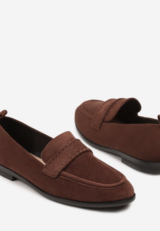 Born2be - Brązowe Mokasyny Vices ze Skórzaną Wkładką i Ozdobnymi Przeszyciami Adestiia. Kolor: brązowy. Materiał: skóra. Styl: klasyczny, elegancki