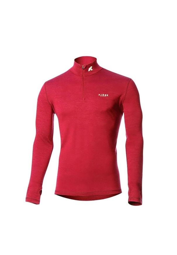 FJORK MERINO - Koszulka z długim rękawem męska wykonana w 100% z wełny merynosów – Finn 210 Zip. Kolor: czerwony. Materiał: wełna. Długość rękawa: długi rękaw. Długość: długie