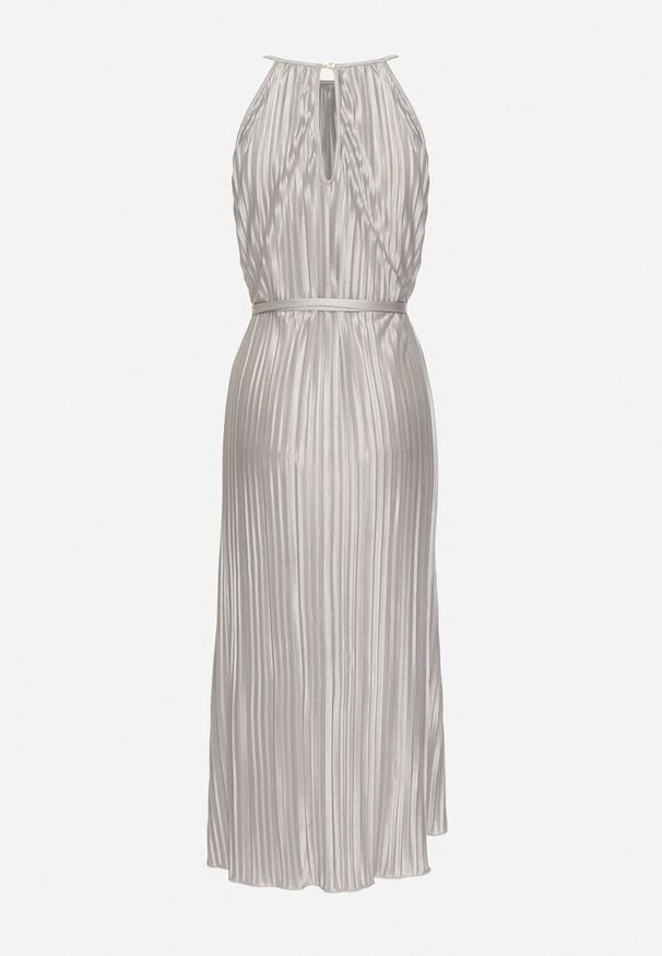 Born2be - Szara Plisowana Sukienka na Cienkich Ramiączkach Wiązana w Talii Virsea. Okazja: na wesele, na studniówkę, na ślub cywilny. Kolor: szary. Długość rękawa: na ramiączkach. Styl: klasyczny