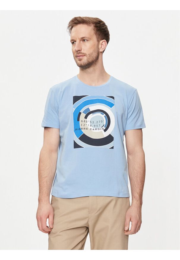 Pierre Cardin T-Shirt C5 21050.2101 Błękitny Regular Fit. Kolor: niebieski. Materiał: bawełna
