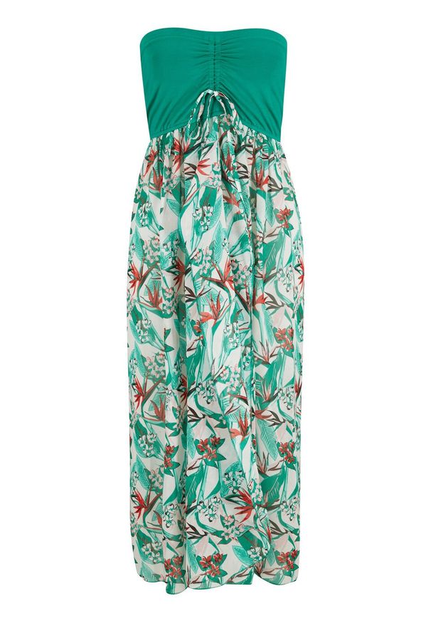 Sukienka plażowa bandeau bonprix zielony miętowy w kwiaty. Okazja: na plażę. Kolor: zielony. Wzór: kwiaty