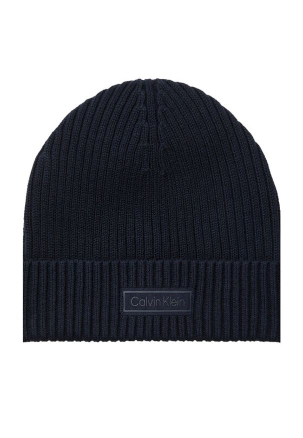 Calvin Klein Czapka Patch Chunky Rib Cotton Beanie LV04D8053G Granatowy. Kolor: niebieski. Materiał: bawełna