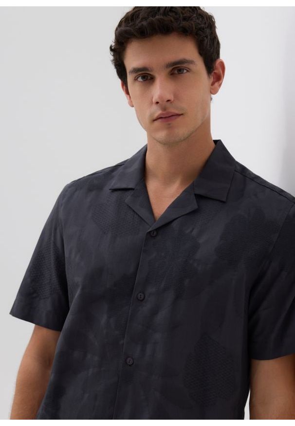 Reserved - Bawełniana koszula regular fit - ciemnoszary. Kolor: szary. Materiał: bawełna