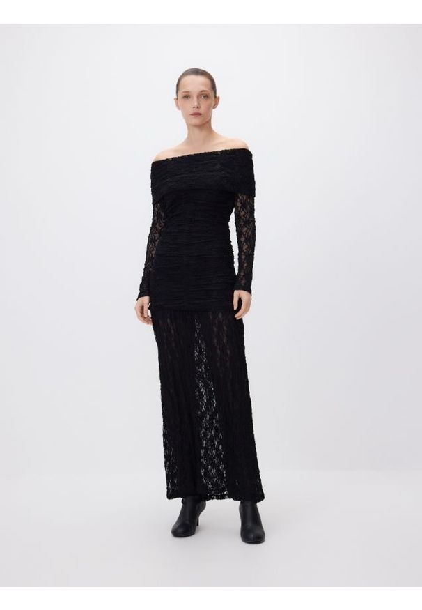 Reserved - Strukturalna sukienka maxi - czarny. Kolor: czarny. Materiał: dzianina. Długość: maxi