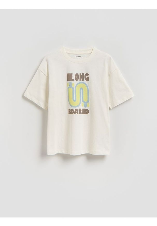 Reserved - Bawełniany t-shirt - złamana biel. Materiał: bawełna