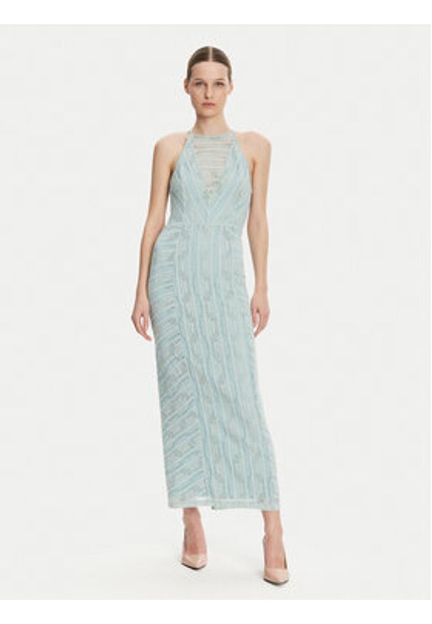 Guess Sukienka koktajlowa W5GK66 KCT80 Błękitny Slim Fit. Kolor: niebieski. Materiał: bawełna, syntetyk. Styl: wizytowy