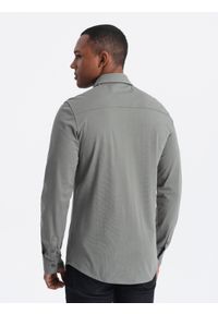 Ombre Clothing - Bawełniana męska koszula REGULAR z dzianiny single jersey - jasny khaki V4. Kolor: brązowy. Materiał: bawełna, jersey, dzianina. Wzór: haft, kolorowy #8