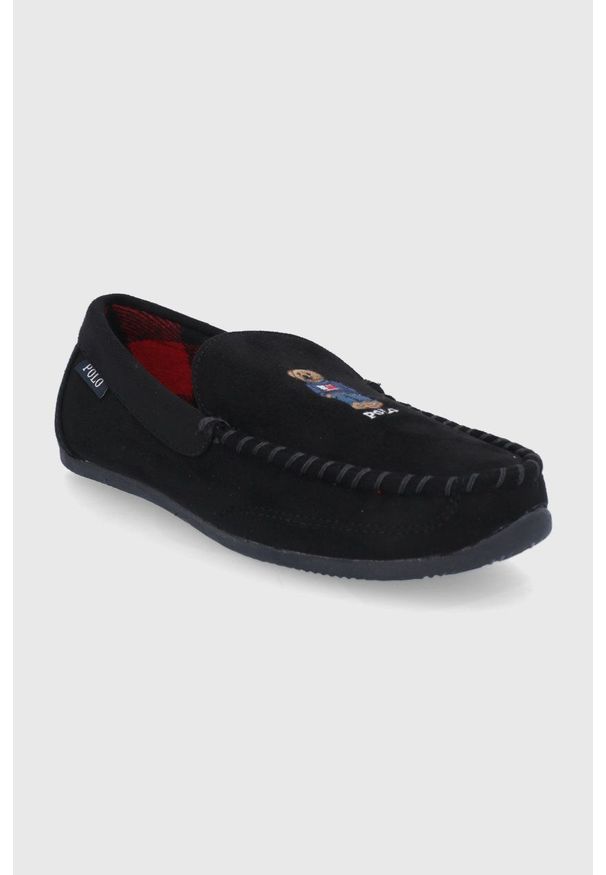 Polo Ralph Lauren - Kapcie. Kolor: czarny. Materiał: materiał, guma. Wzór: gładki