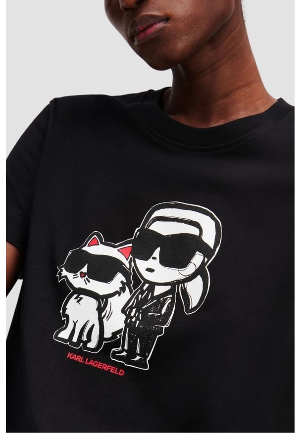 Karl Lagerfeld - KARL LAGERFELD Czarny damski t-shirt Ikon Sketch Duo. Kolor: czarny. Materiał: materiał. Wzór: nadruk
