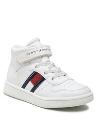 TOMMY HILFIGER - Tommy Hilfiger Sneakersy Higt Top Lace-Up/Velcro Sneaker T3A9-32330-1438 S Biały. Kolor: biały. Materiał: skóra