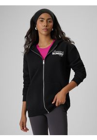 4f - 4F Bluza dresowa regular z kapturem damska - czarna XL. Okazja: na co dzień. Typ kołnierza: kaptur. Kolor: czarny. Materiał: dresówka. Wzór: nadruk, gładki. Styl: sportowy, casual #2