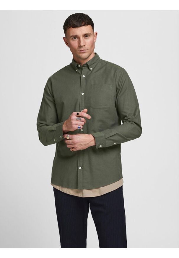 Jack & Jones Koszula 12182486 Zielony Slim Fit. Kolor: zielony. Materiał: bawełna