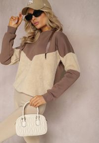 Renee - Brązowa Bawełniana Bluza z Kapturem ze Ściągaczami i Polarem Eurynia. Typ kołnierza: kaptur. Kolor: brązowy. Materiał: polar, bawełna. Wzór: aplikacja #3
