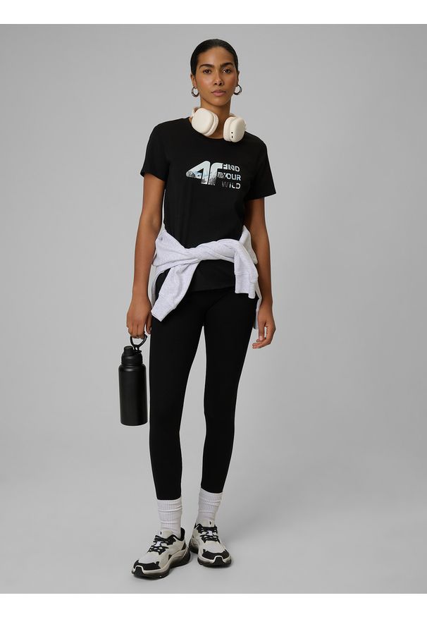 4f - 4F Legginsy dzianinowe damskie - czarne XS. Okazja: na spacer, na co dzień, do domu. Kolor: czarny. Materiał: dzianina. Długość: do kostek. Styl: casual, klasyczny. Sport: turystyka piesza