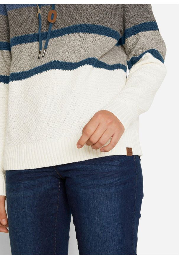 bonprix - Sweter z wysokim kołnierzem. Kolor: niebieski. Materiał: bawełna, skóra