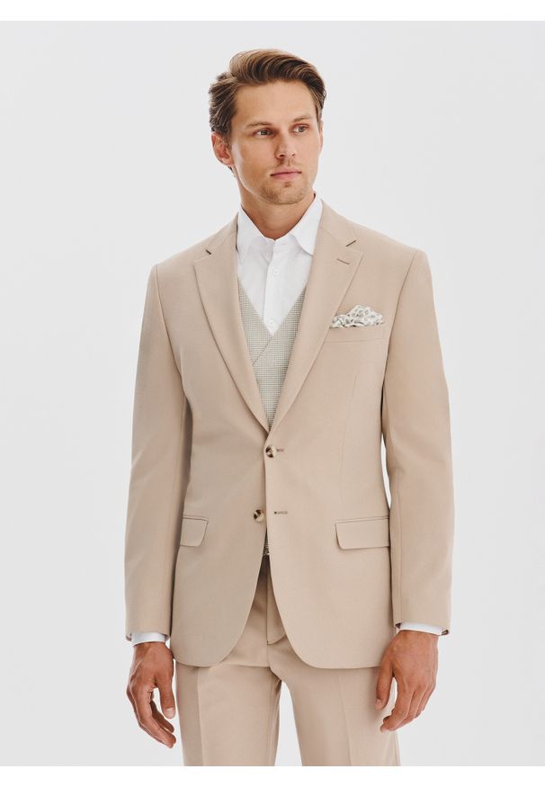 Pako Lorente - PAKO LORENTE – Beżowa marynarka męska. Kolor: beżowy. Materiał: poliester, elastan, wiskoza