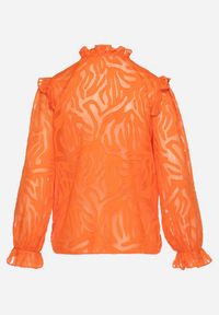 Born2be - Pomarańczowa Koszula Ozdobiona Falbanką i Abstrakcyjnym Wzorem Nunoria. Kolor: pomarańczowy. Wzór: aplikacja #7