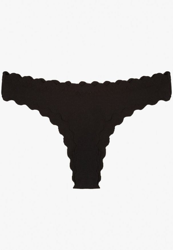 Renee - Czarne Prążkowane Majtki Stringi z Bawełny Ilweda. Kolor: czarny. Materiał: bawełna, prążkowany